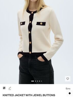 Mango Ecru Sweater with Black Trim